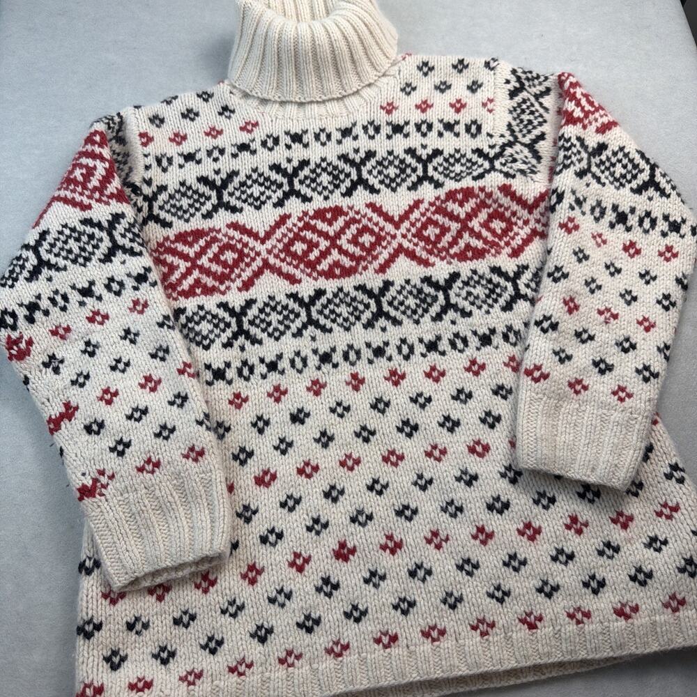 Eddie Bauer Sweater Turtleneck large Fair Isle Sweater Nordic Lambswool Angora